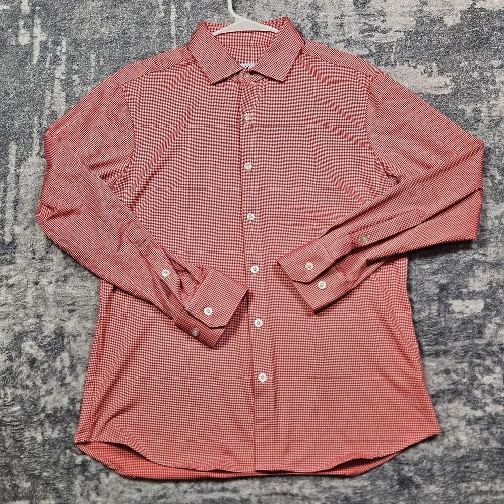 Mizzen Main Shirt Mens Medium Trim Fit Stretch Gingham Check Long Sleeve USA